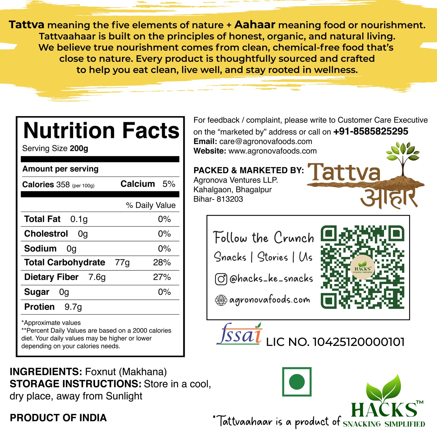 Tattva Aahaar by Hacks™ Premium Phool Makhana 250g